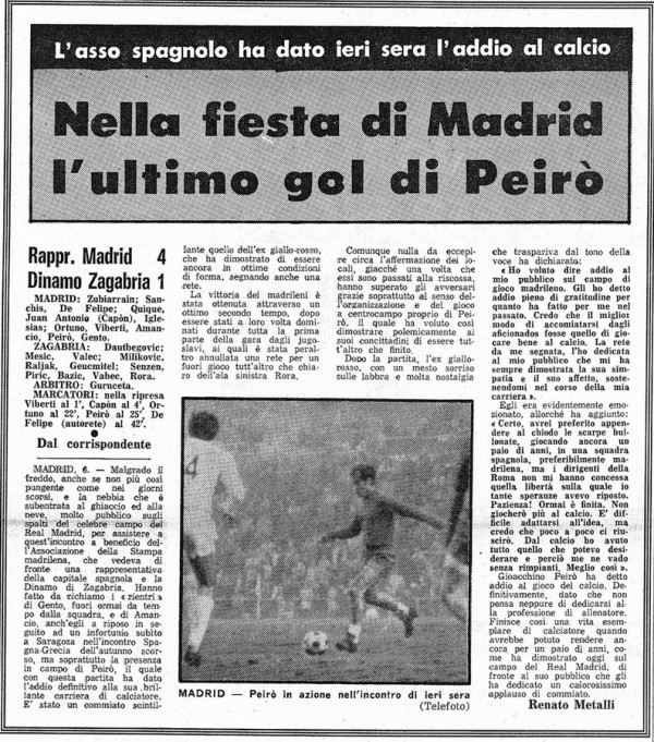 CORRIERE DELLO SPORT – 7-1-1971-Peirò addio al calcio