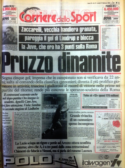 Corriere dello Sport 17-2-1986 – Pruzzo dinamite (2)