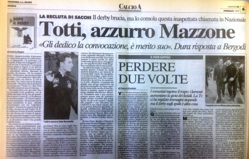 Totti nazionale – Corriere dello Sport 20-2-1996 (2)