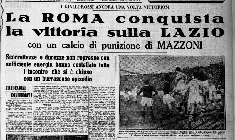IL LITTORIALE 22-2-1937-LAZIO-ROMA 0-1 gol di Mazzoni