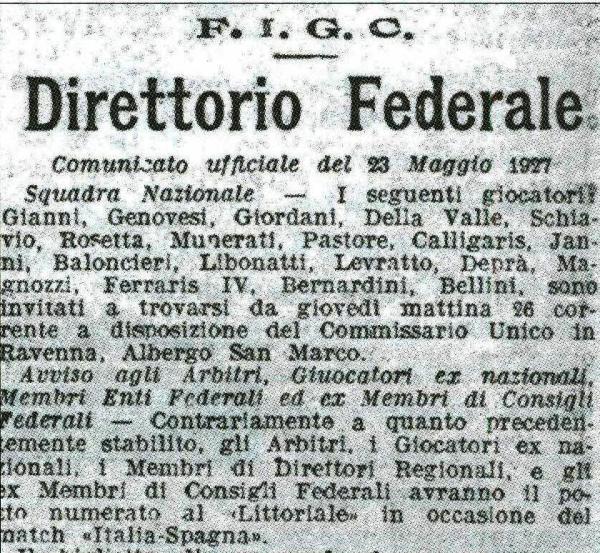 ITALIA-SPAGNA-CONVOCAZIONI Corriere dello Sport 24-5-1927