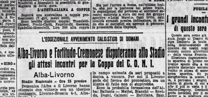 alba-livorno e fortitudo-cremonese- LIMPERO 22-5-1927 PER IL 21 MAGGIO