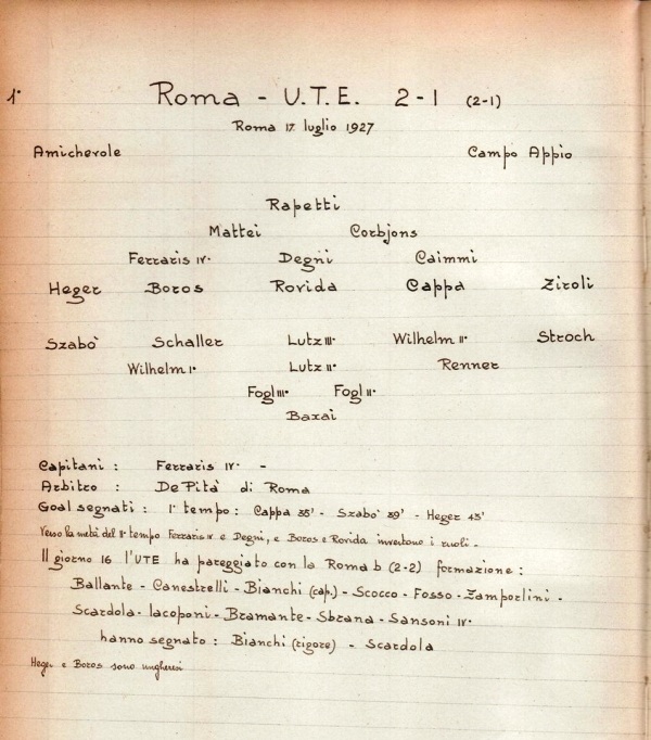 ROMA-UTE 17-7-1927-registro societario AS Roma