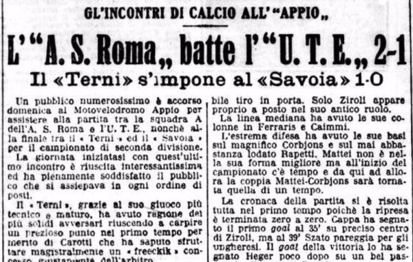 ROMA-UTE 2-1 – IL MESSAGGERO 19-7-1927