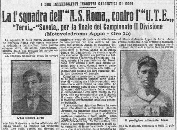 Ziroli e Boros-Il Messaggero 17-7-1927