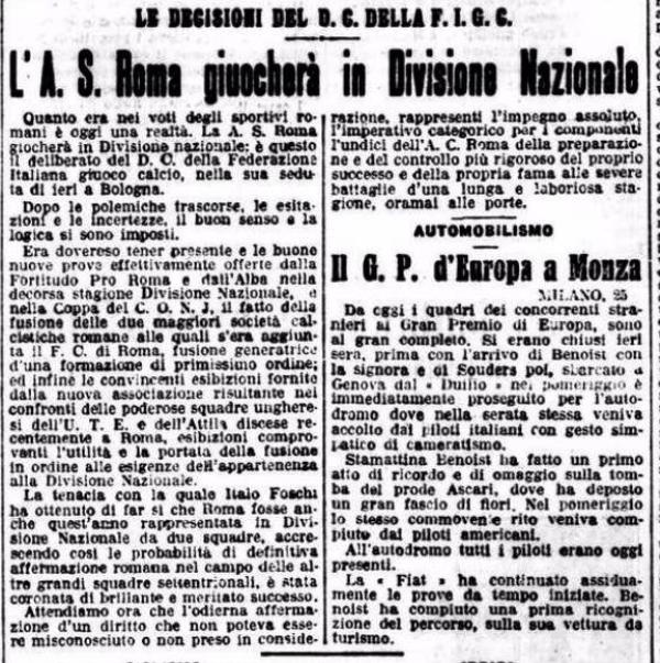 ROMA IN DIVISIONE NAZIONALE-MESSAGGERO 26-8-1927 – Copia