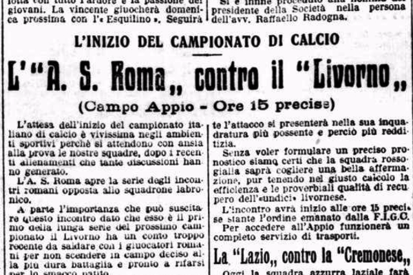 ROMA CONTRO LIVORNO – IL MESSAGGERO 25-9-1927_notare spazio Lazio