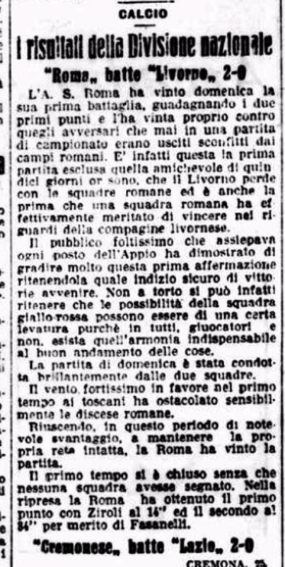 ROMA-LIVORNO CRONACA – IL MESSAGGERO 27-9-1927