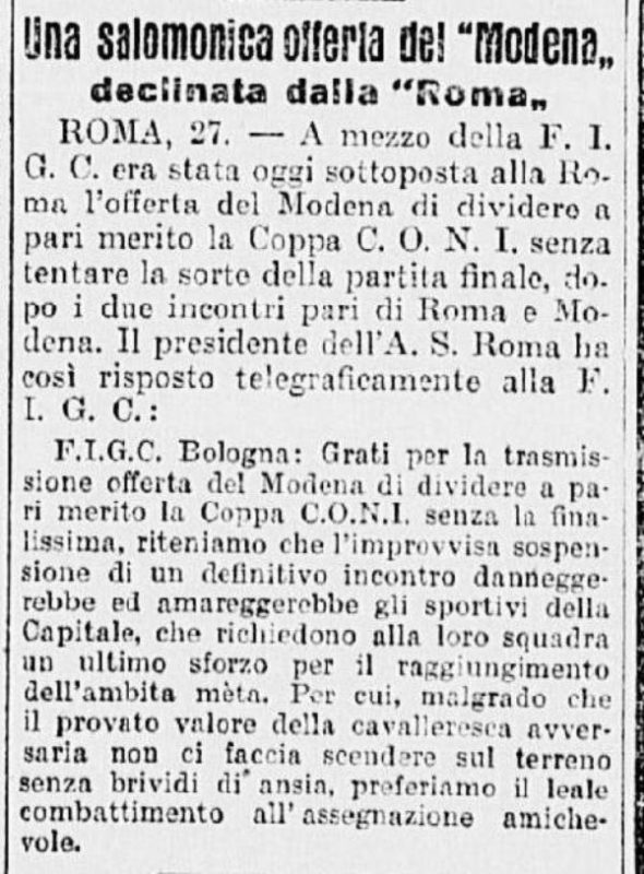 Telegramma Roma Coppa Coni
