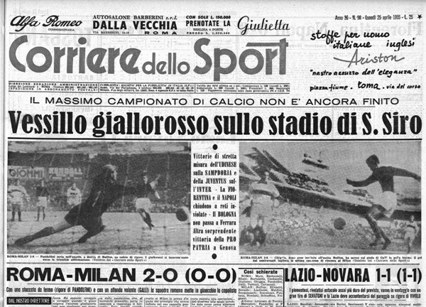 MILAN-ROMA 0-2 Corriere dello Sport 25-4-1955