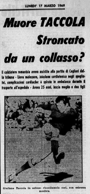 TACCOLA muore – Gazzetta dello Sport 17-3-1969